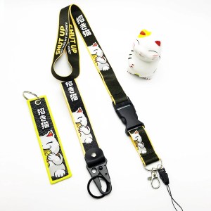 Lucky Cat Series Key Lanyard Japanese Culture Fortune Cat Wrist Keychain Nylon Textile Keyring Cute Car Accessories for You Gift