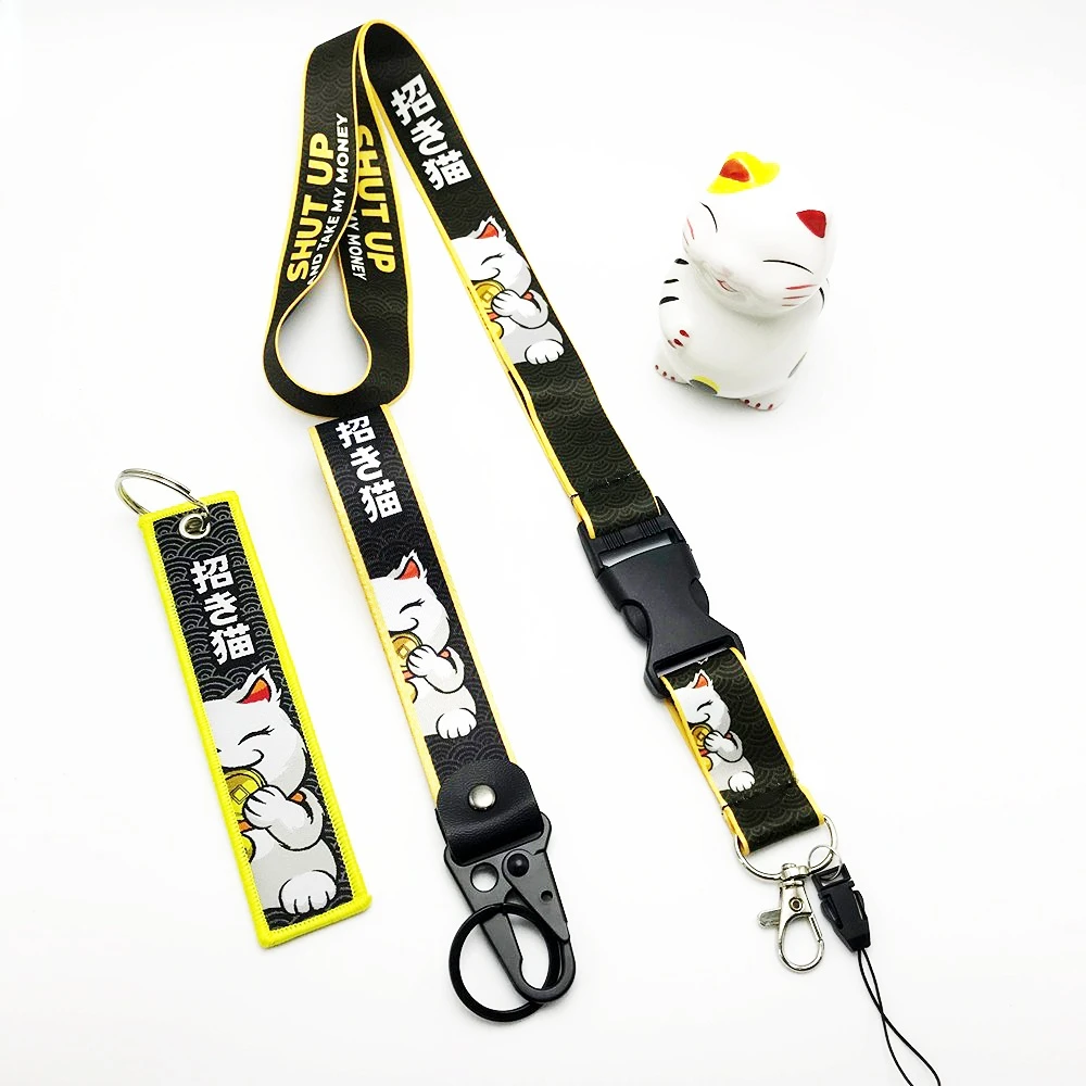 Lucky Cat Series Key Lanyard Japanese Culture Fortune Cat Wrist Keychain Nylon Textile Keyring Cute Car Accessories for You Gift