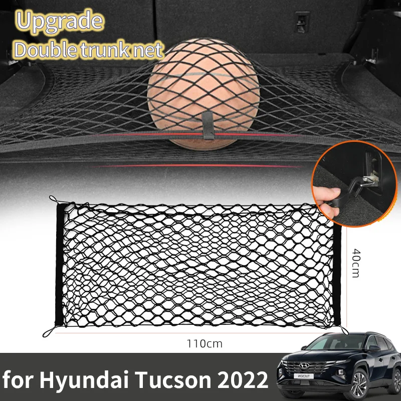 For Hyundai Tucson NX4 2022 2023 2024 Accessories Car Boot Trunk Net Elastic Upgraded Auto Double Layer Storage Organizer Parts